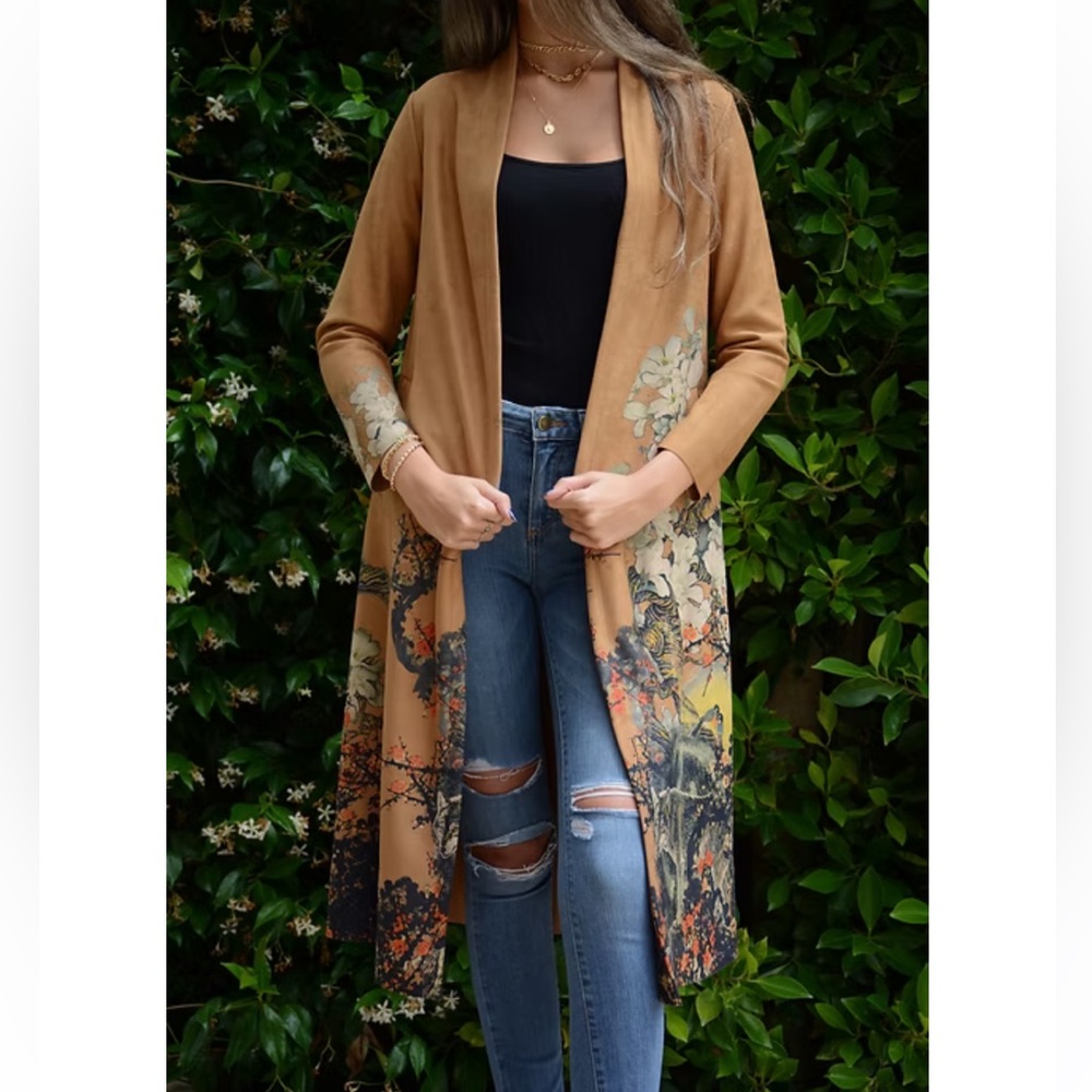 Chico’s Floral Faux-suede Trench Coat/ Cardigan in Size 0 (4/6)